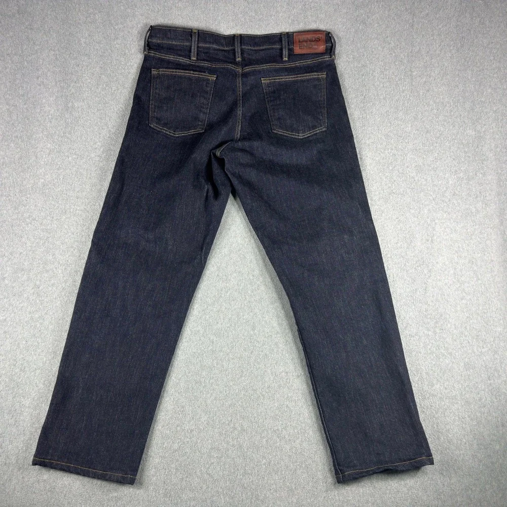 Lands' End Square Rigger Jeans Blue Dark Wash Straight Denim Mens 36x30